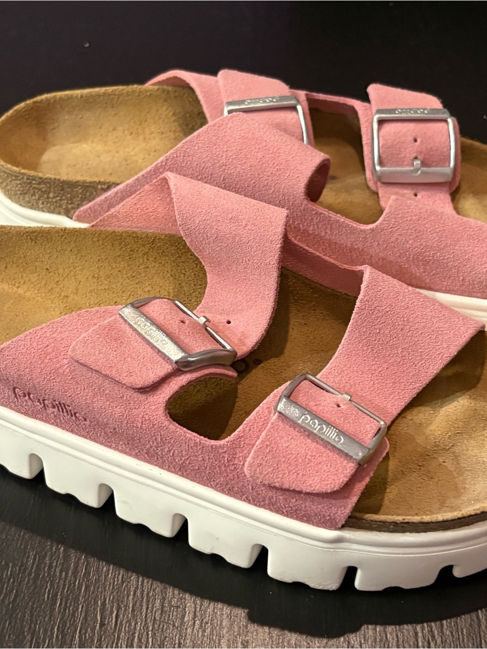 Birkenstock Pink Suede Platform Double-Buckle Sandal